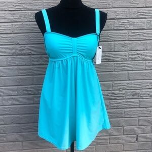 New Gabrielle-Aug Aqua Blue One Piece Swimsuit Swim Dress Tankini Size 10